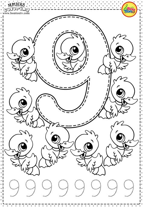 Number 9 - Preschool Printables - Free Worksheets and Coloring Pages