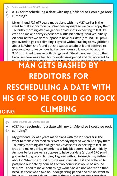 man gets bashed by redditors for rescheduling a date with his gf so he could go rock climbing