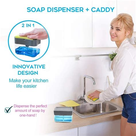 2 In 1 Liquid Soap Dispenser Soap Pump Sponge Caddy Manual Press With Washing Sponge