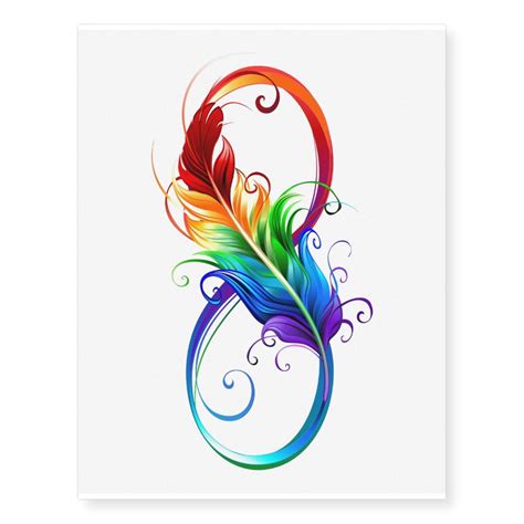 Infinity Symbol With Rainbow Feather Temporary Tattoos Color White