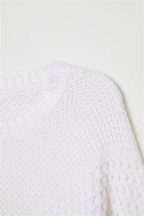 Textured Knit Cotton Sweater White Ladies Handm Us Textured Knit