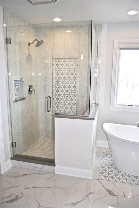 Marble Shower Remodel And Freestanding Tub Replacing An Old Oversized Tub