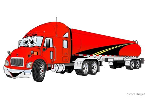 Red Semi Truck Tanker Trailer Cartoon By Scott Hayes Redbubble