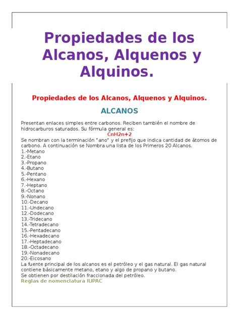 Propiedades De Los Alcanos Alquenos Alquinos Alcano Alqueno Riset