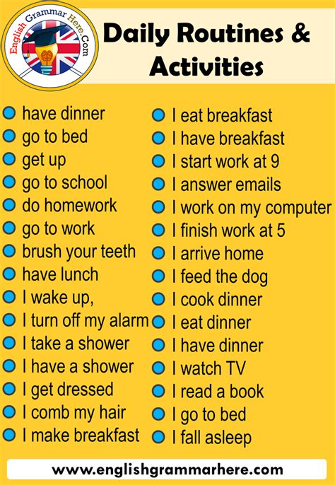 Daily Activities Vocabulary