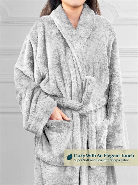 Womens Ladies Fluffy Robe Soft Fleece Luxe Plush Warm Sherpa Night Spa Bathrobe Ebay