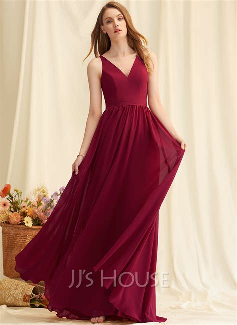 A Line V Neck Floor Length Chiffon Evening Dress With Lace