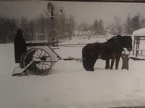 A Man Standing Next To A Horse Drawn Carriage In The Snow With Another