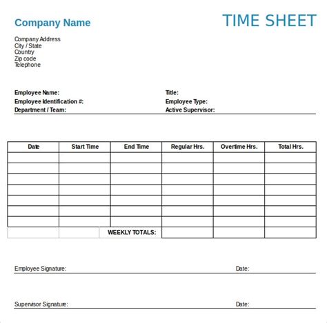 28 Weekly Timesheet Templates Free Sample Example Format Download