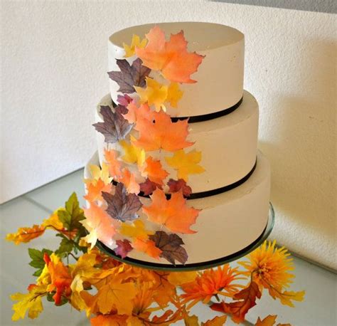 Wedding Cake Topper Edible Fall Leaves Assorted Set Of 32 Etsy Fall