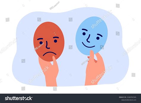 Hands Holding Masks Happy Sad Faces Stock Vector Royalty Free
