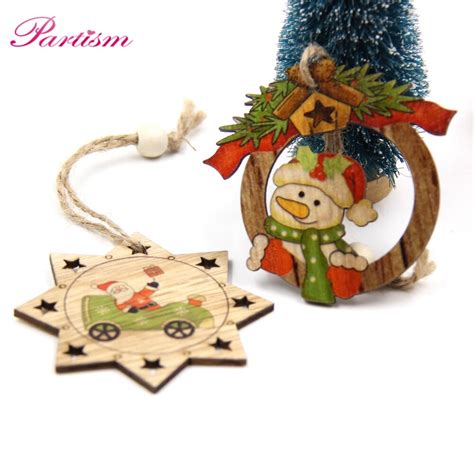 10pcs Wooden Pendants Christmas Santa Clausandsnowman Ornaments Diy