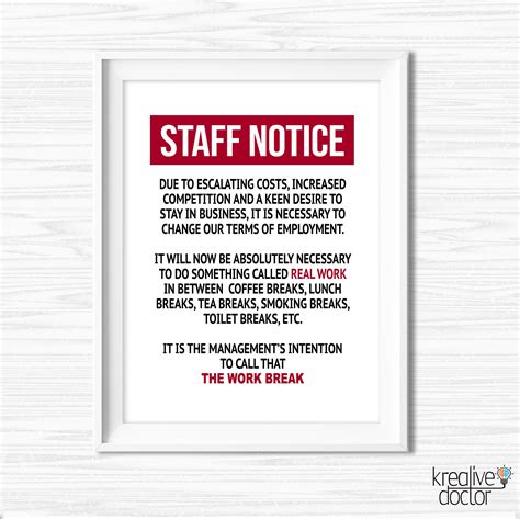 Staff Notice Funny Office Wall Art Funny Office Signs Etsy Uk