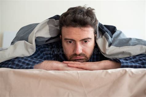 Man Portrait Suffering Insomnia Trying To Sleep Stock Photo Image Of