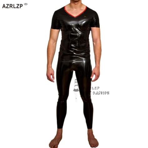 Sexy Black Short Sleeve Mens Neck Entry Latex Rubber Catsuit Feitsh