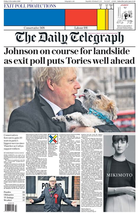 General Election 2019 Uk Front Pages On Boris Johnson Predicted Win