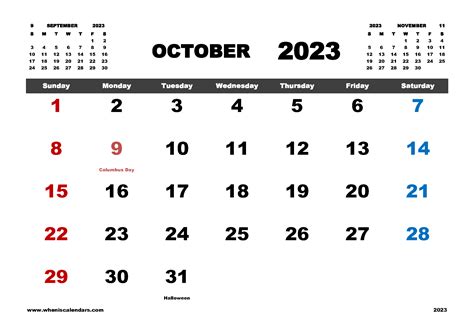 Free Printable October 2023 Calendar With Holidays In Variety Formats