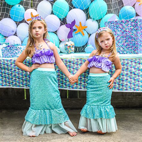 Mermaid Crop And Skirt Outfit Set In Teal Mermaid Birthday Outfit