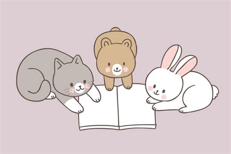 Cartoon Cute Animals Reading Book Vector 587692 Vector Art At Vecteezy