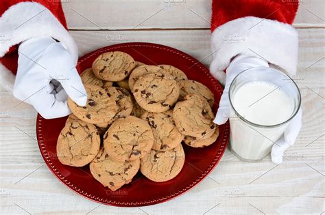 Santa Claus Cookies And Milk High Quality Holiday Stock Photos