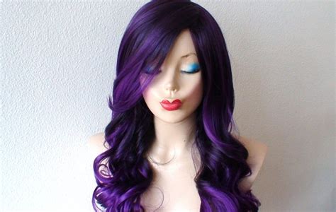 Purple Ombre Wig 26 Curly Hair Side Bangs Wig Heat Etsy Canada