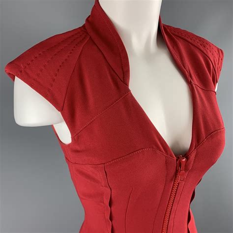 Prada Size 4 Red V Neck Double Zip Sheath Dress At 1stdibs
