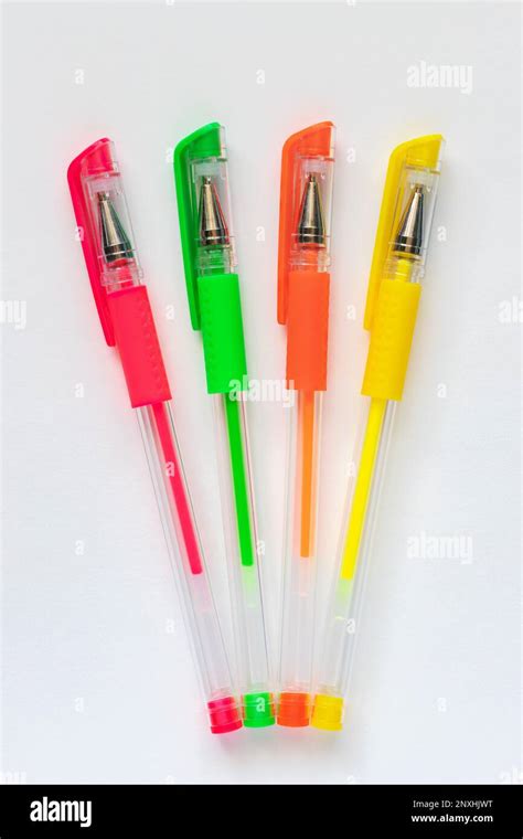 Colorful Neon Colors Gel Pens On White Background Stock Photo Alamy