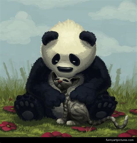 Animals Funny Panda Bear And The Cute Cat Funny Picture