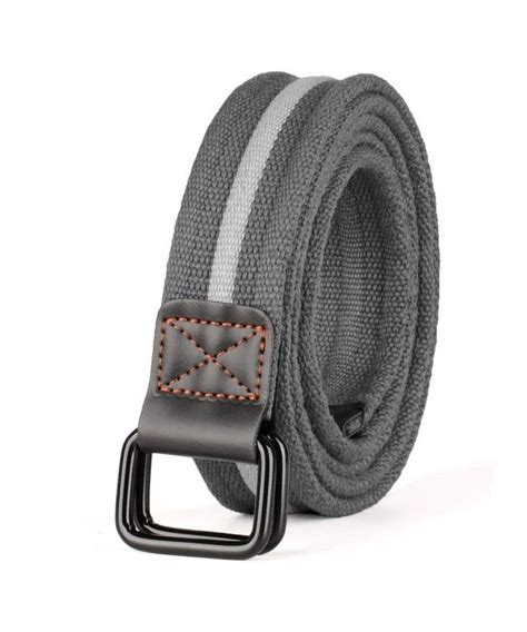Mens Plus Size 39 71 Double D Ring Canvas Cloth Belts Grey Gray