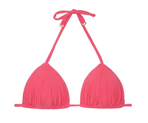 Pink Padded Sliding Triangle Bikini Top Pleated Look Soutien Mini