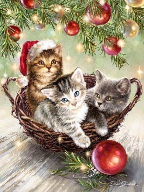 Three Kittens In A Basket Under A Christmas Tree