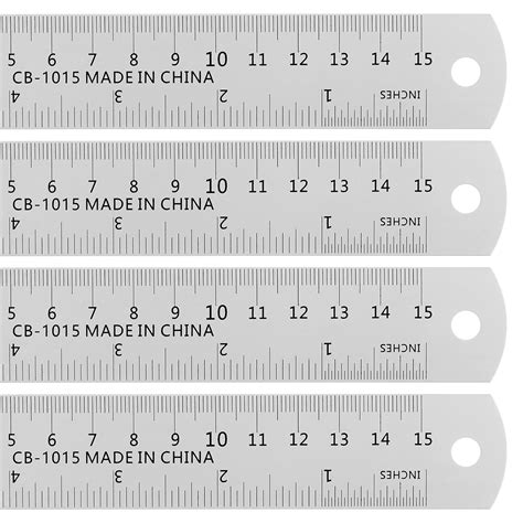 HARFINGTON 4pcs Stainless Steel Ruler 6 Inch 15cm Metric English Ruler