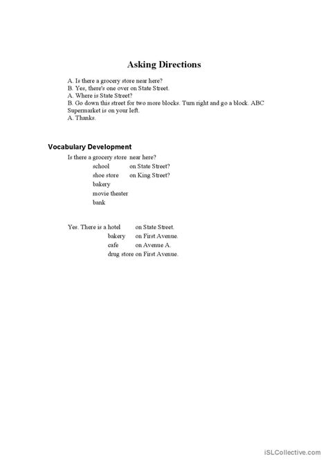 Asking Directions Discussion Starter English Esl Worksheets Pdf And Doc