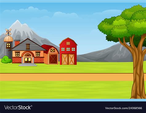 Nature Landscape With Cartoon Country House Vector Image