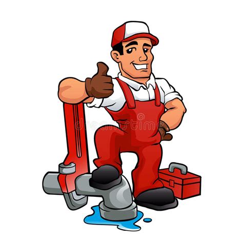 Cartoon Plumber Holding A Big Wrench Stock Vector Illustration Of
