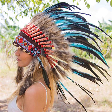 Galleon Novum Crafts Feather Headdress Native American Indian Inspired Turquoise