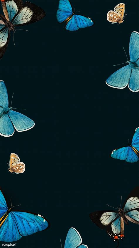Download Premium Vector Of Blue Butterflies Patterned On Black Mobile