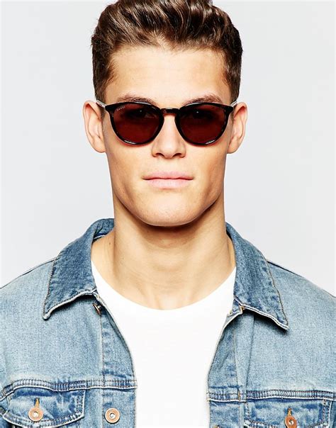 lyst gucci round sunglasses in tort in brown for men
