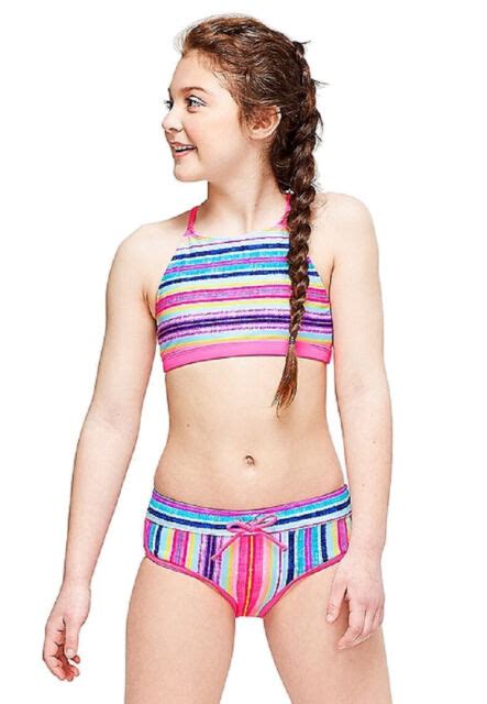 NWT Justice Girls Fun Stripe High Neck Bikini Swimsuit 10 NEW EBay