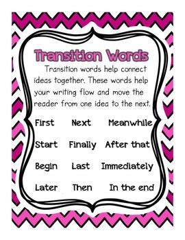This Lesson On Transition Words Includes An Anchor Chart On Transition Words There Is A Printer