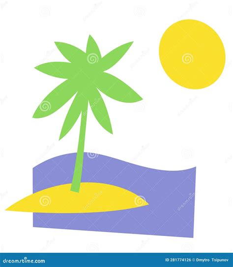 A Lone Palm Tree On A Small Island In The Middle Of The Ocean Stock