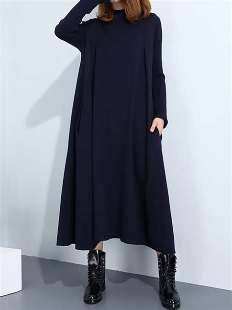 Hot Sale O Newe Elegant Solid Long Sleeve Turtleneck Maxi Dress For