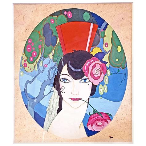 Art Deco Painting Mysterious And Beautiful Spanish Woman At 1stdibs