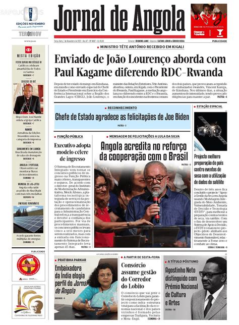 Jornal de Angola 1 nov 2022 Jornais e Revistas SAPO pt Última