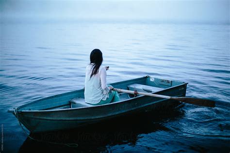 Mystical Woman In Row Boat On A Foggy New England Morning By Howl