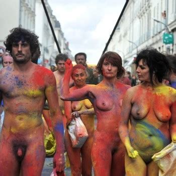 Topless Naked Protesters Occasional Stray Peen Warning The