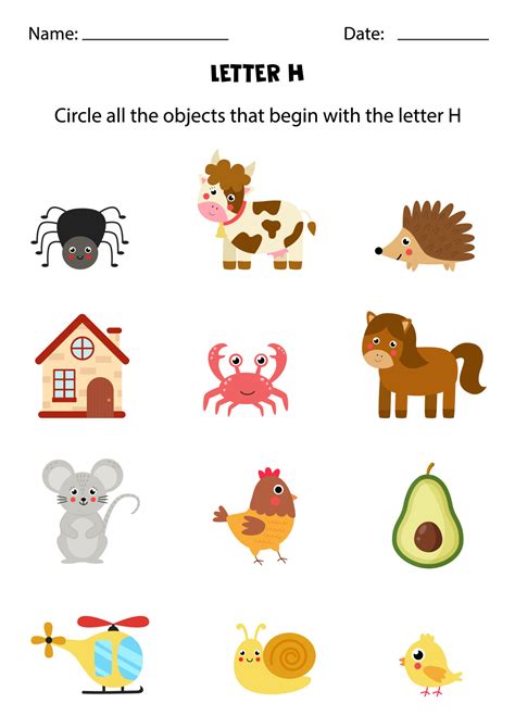 Letter Recognition For Kids Circle All Objects That Start With H