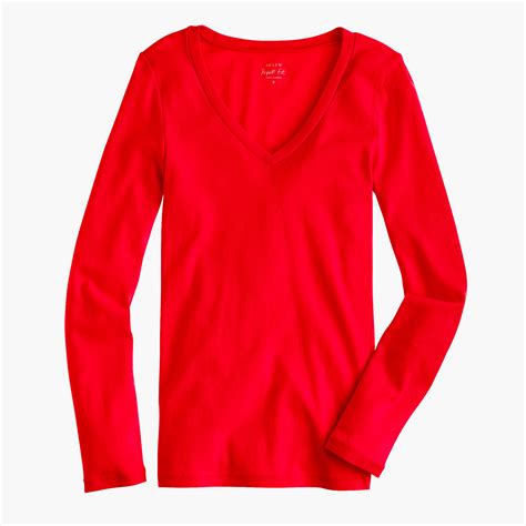 Jcrew Perfect Fit Long Sleeve V Neck T Shirt In Red Belvedere Red Lyst