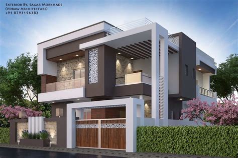 Modern House Exterior By Sagar Morkhade Vdraw Architecture From Indian Modern Bungalow