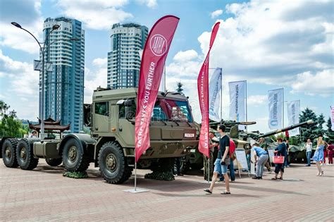 Military Equipment Exposition Of Military Vehicles And Tanks At The